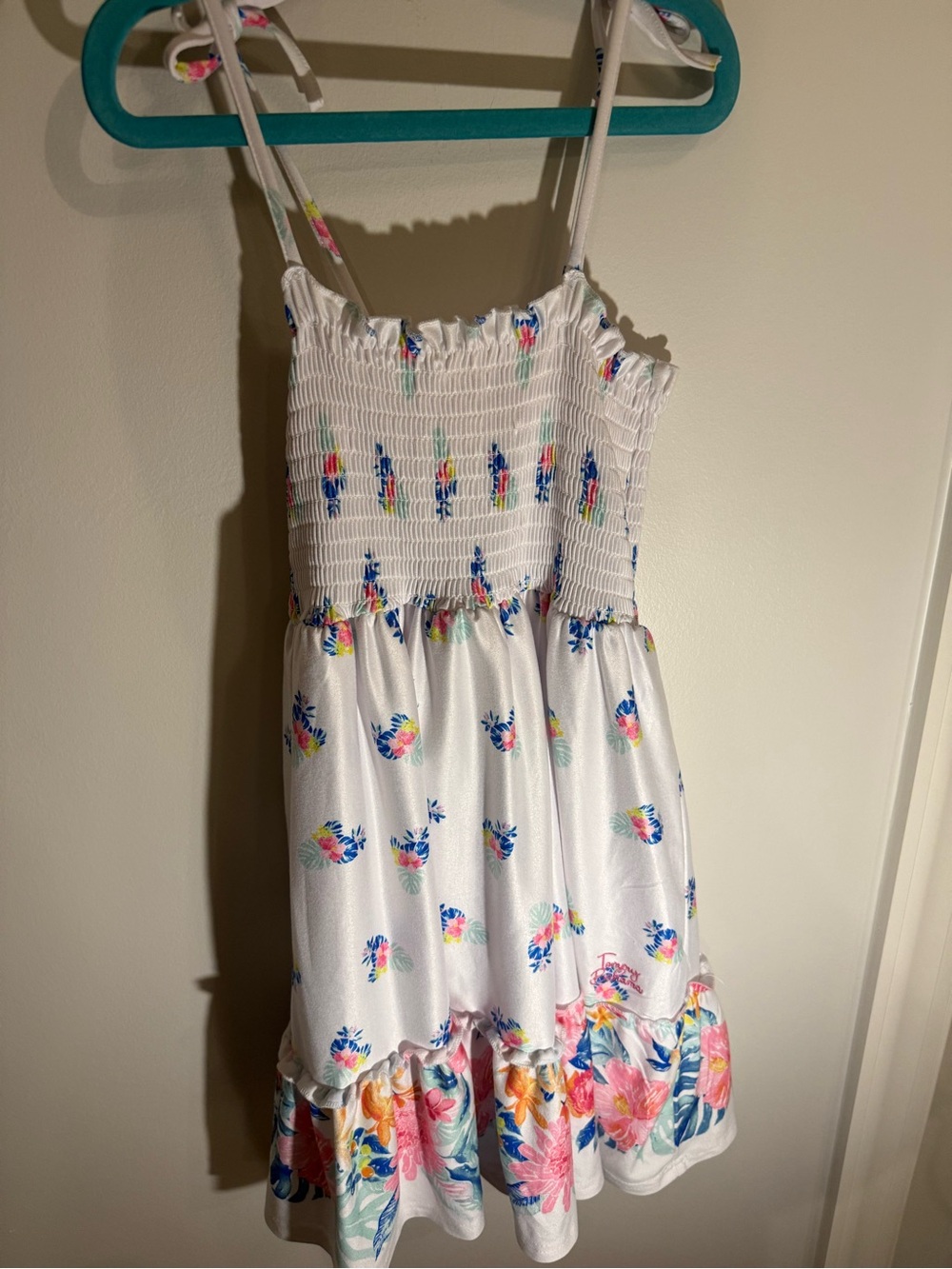 Tommy Bahama White Sundress with Pink, Blue & Yellow Floral Print